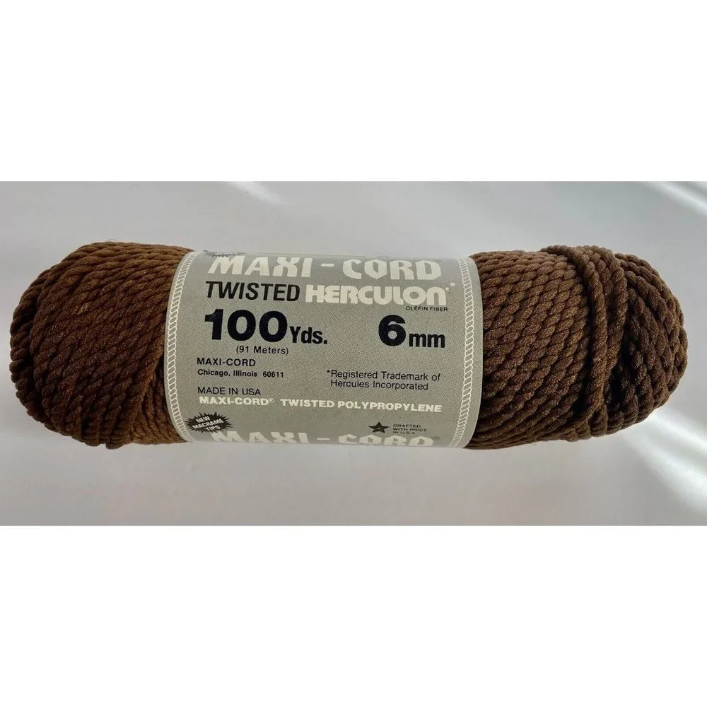 MAXI-CORD Twisted HERCULON Macrame Brown Cord 100‎ Yards 6mm NEW Vintage